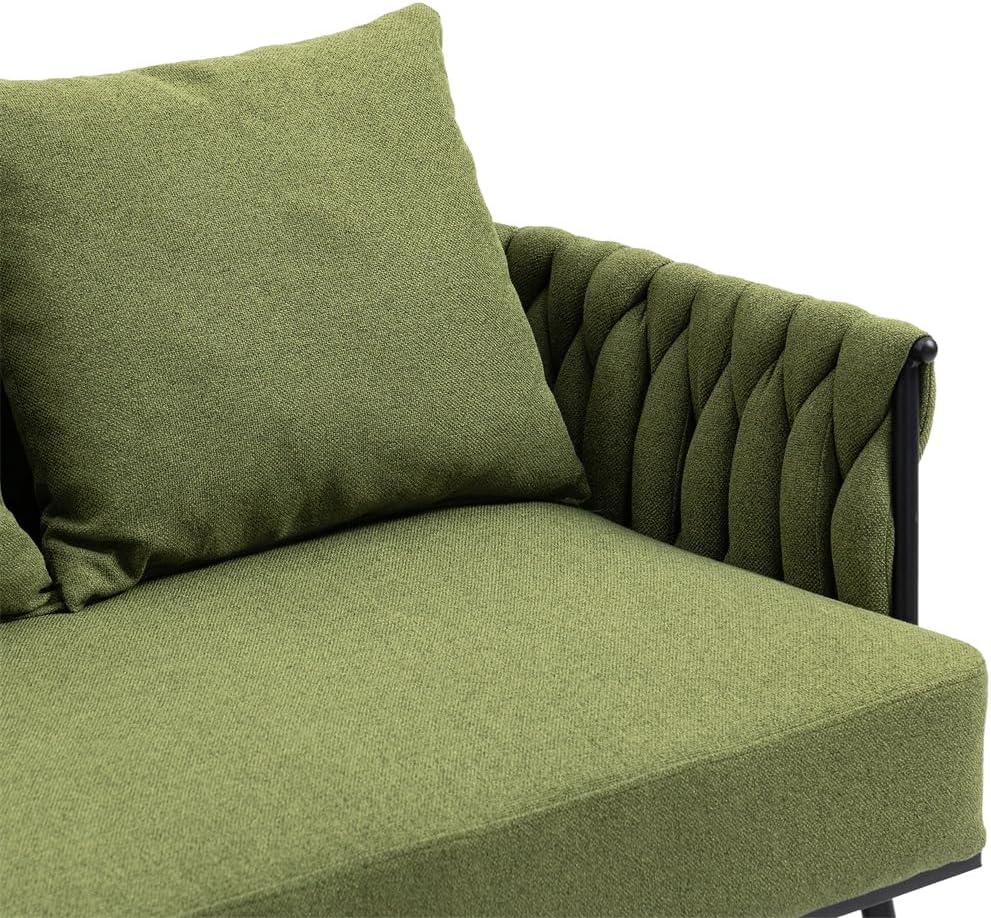 Green Velvet Tufted Armchair with Metal Legs and 2 Couch Pillows P34008