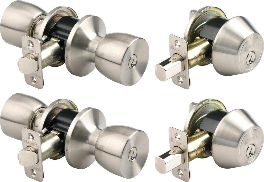Satin Nickel Keyed Entry Door Knob and Deadbolt Set, Pack of 2 Q957