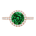 18k Rose Gold Halo Ring with Green Simulated Emerald R49080