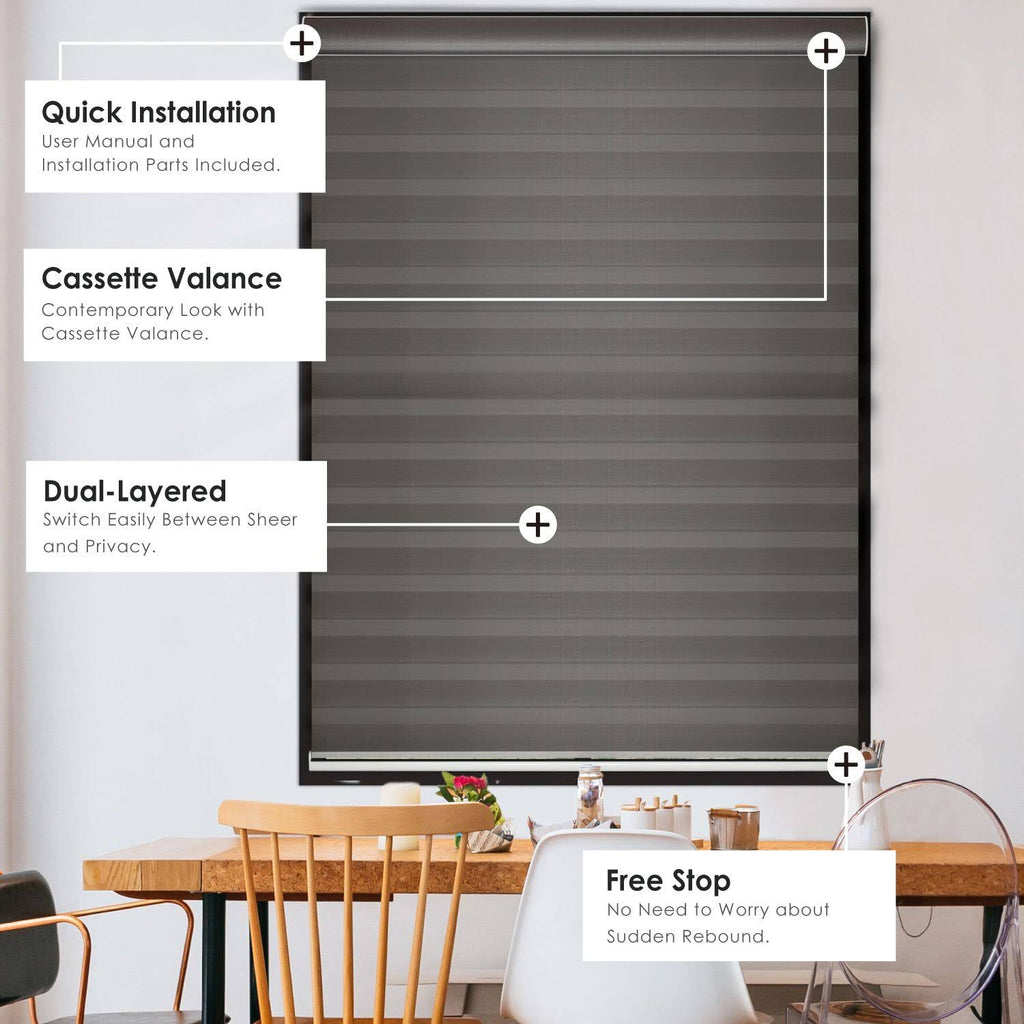 Cordless Zebra Roller Shade with Cassette Valance, 33 inch x 72 inch, Iron Gray P80057