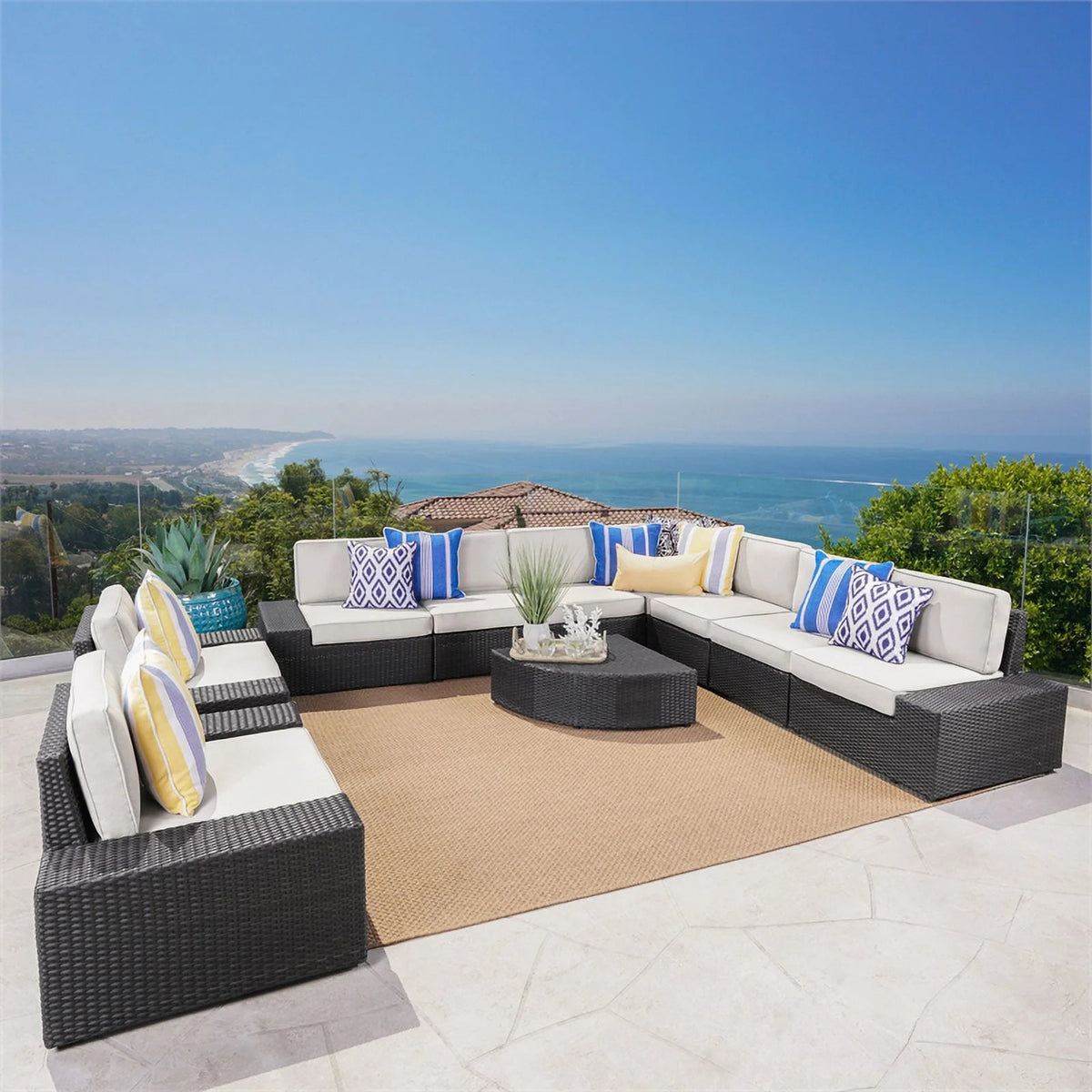 Gray 9 Seater Sectional Sofa and Club Chair Chat Set P95530