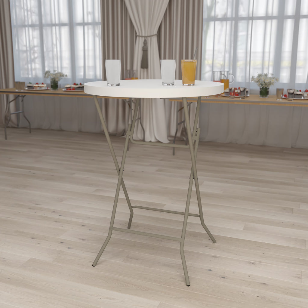2.63-Foot Round Granite White Plastic Folding Table D600