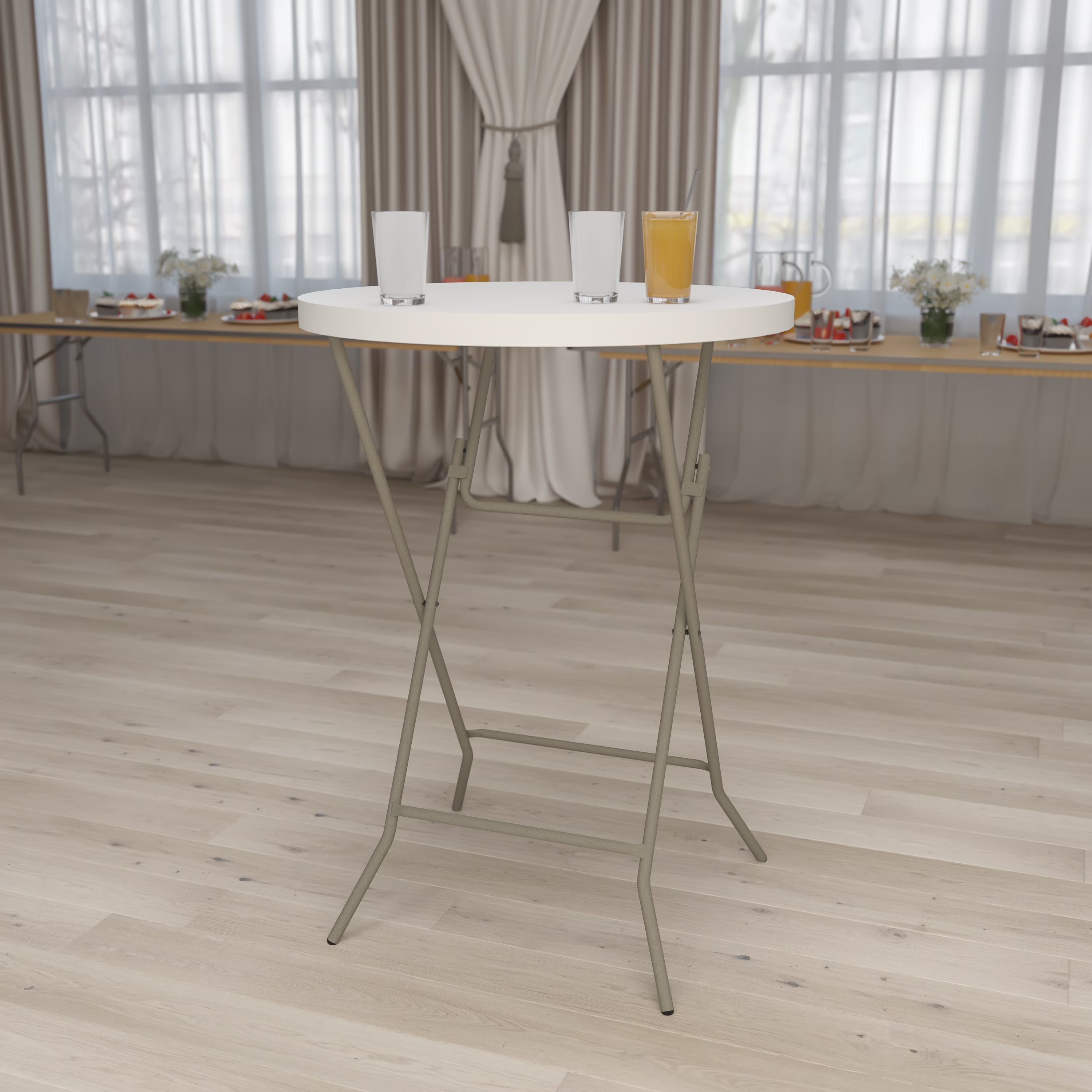 2.63-Foot Round Granite White Plastic Folding Table D600