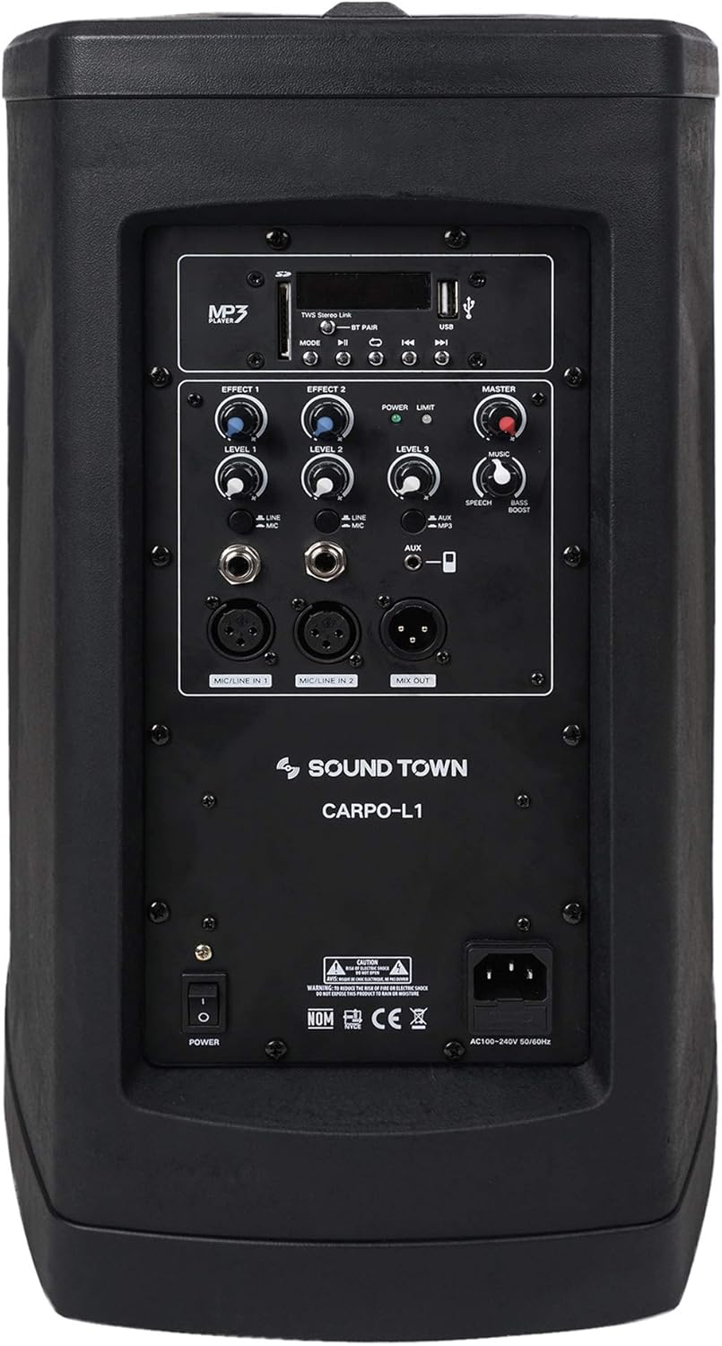 Portable Line Array PA System with Sub Bass Module, TWS Bluetooth, Built-in 3-channel Mixer, Carry Bag Y1624