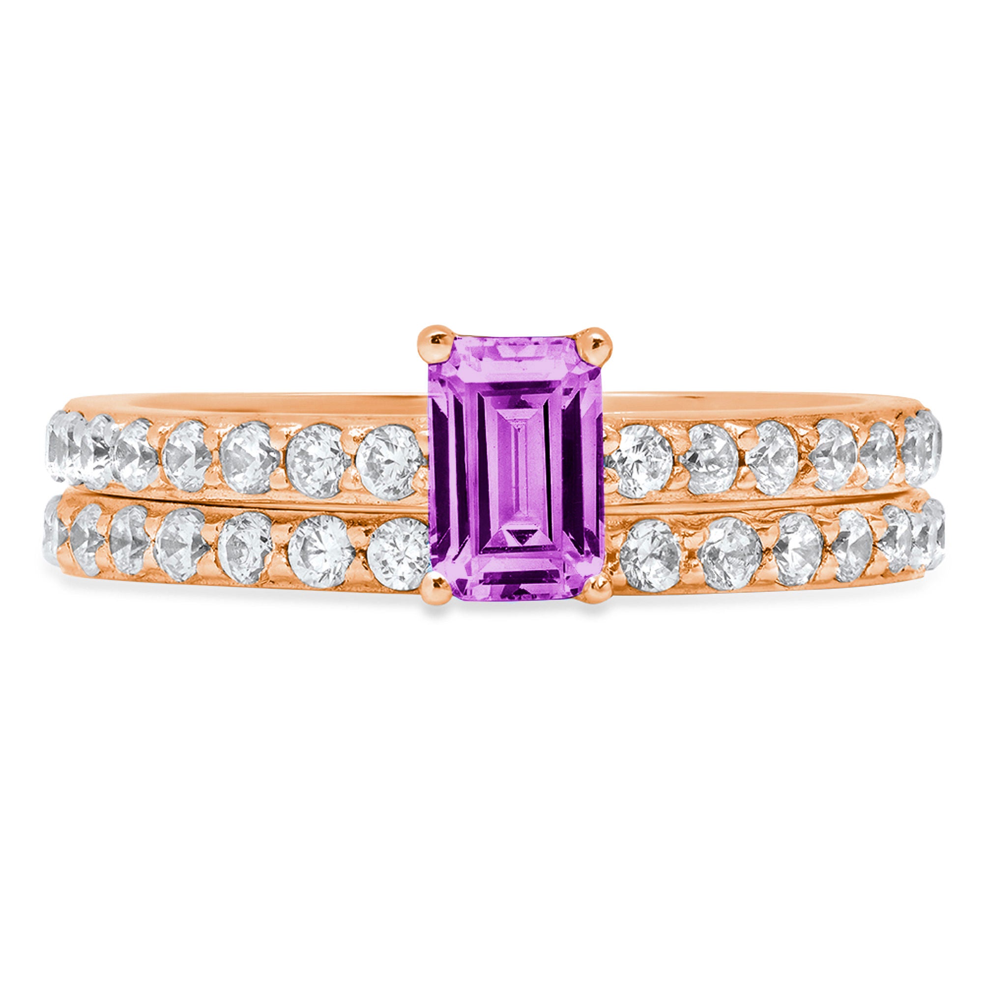 14k Rose Gold Simulated Alexandrite Solitaire Bridal Set SZ 6.75 W775520