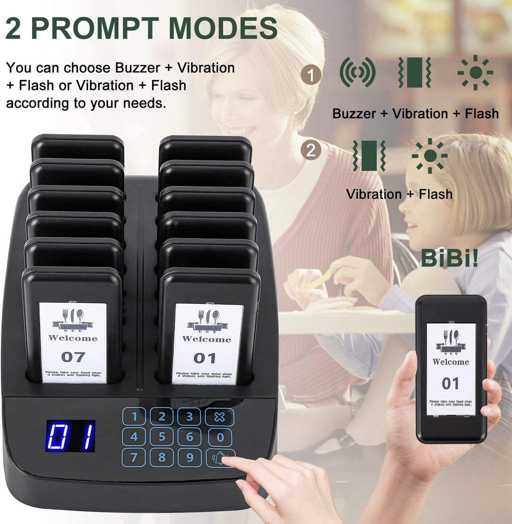 12 PCS Wireless Restaurant Paging System Buzzer with Coaster Pagers A6645