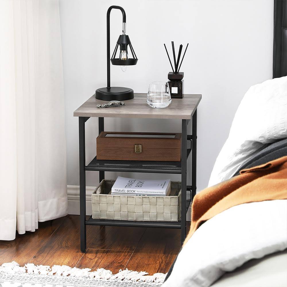 Set of 2 Greige Side Tables with Adjustable Shelves E718005