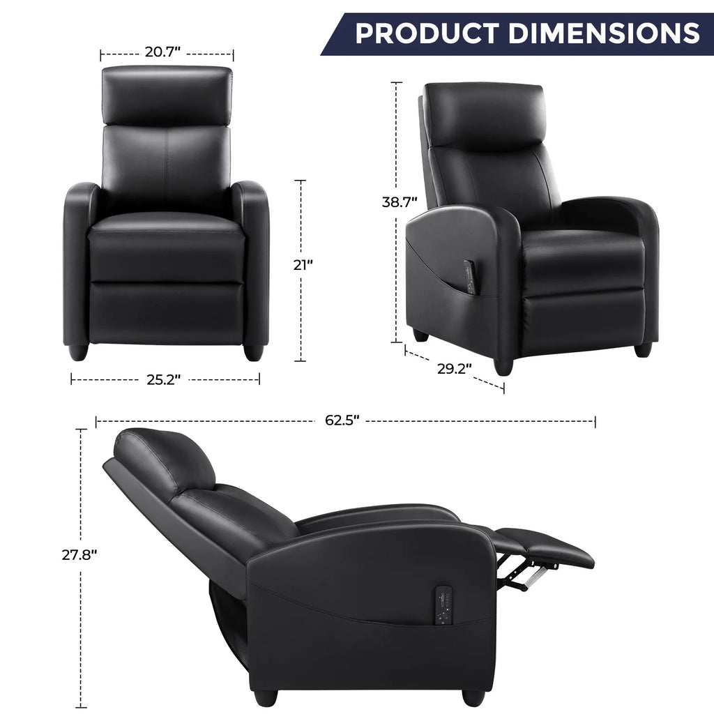 Black PU Leather Single Sofa Recliner Chair with Massage Backrest O277