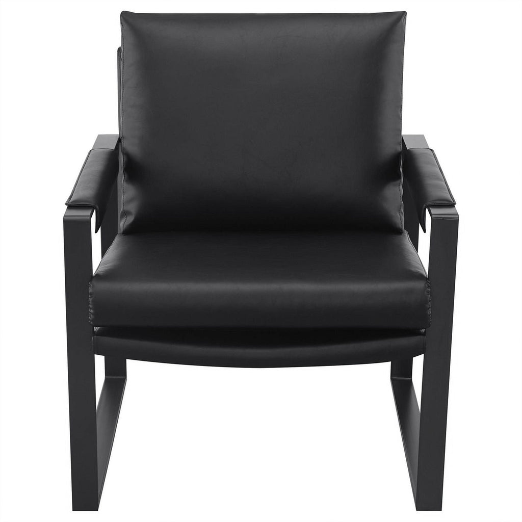 Black Faux Leather Accent Chair with Track Arms Q734800