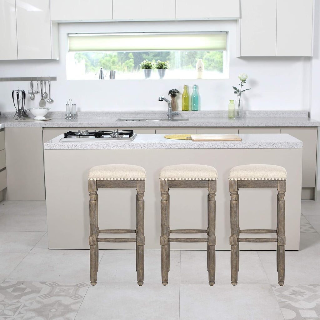 Kitchen Counter Barstool 30 Inch Seat Height Taupe Set of 2 P249