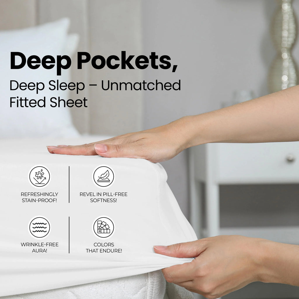 Queen Fitted Sheet, Deep Pocket 15 Inches, White Microfiber V14787