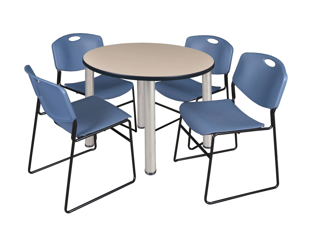 42x22 Round Breakroom Table with 4 Stack Chairs U17708