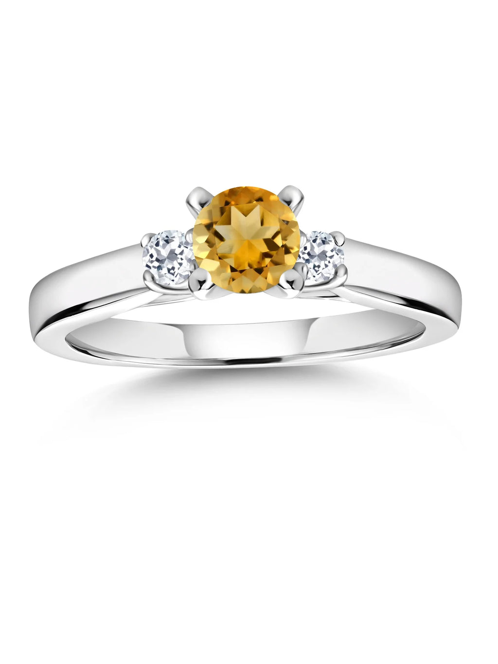 925 Sterling Silver Citrine and White Topaz 3-Stone Engagement Ring W13008