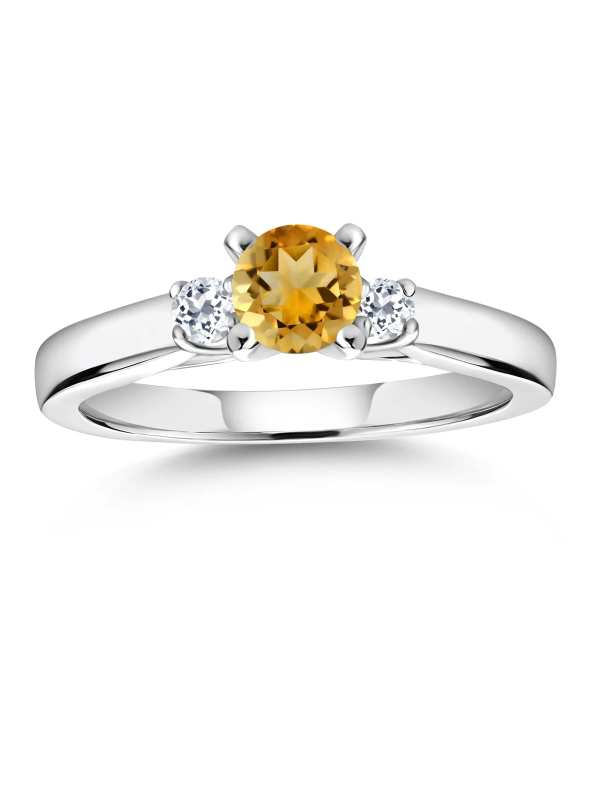 925 Sterling Silver Citrine and White Topaz 3-Stone Engagement Ring W13008