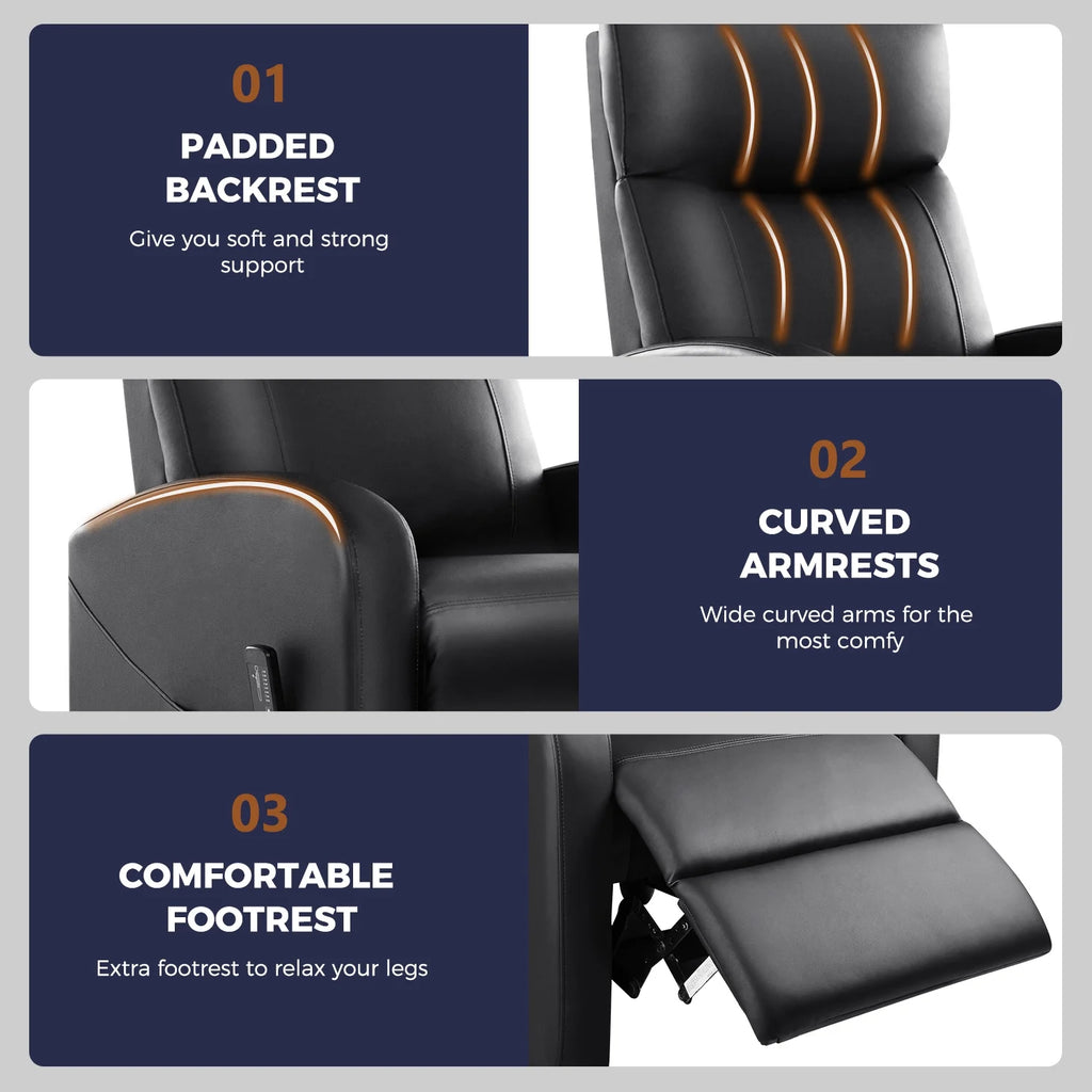 Black PU Leather Single Sofa Recliner Chair with Massage Backrest O277