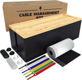 Natural Wood Cable Management Box Set of Two Large & Medium Cord Organizer Box B80088