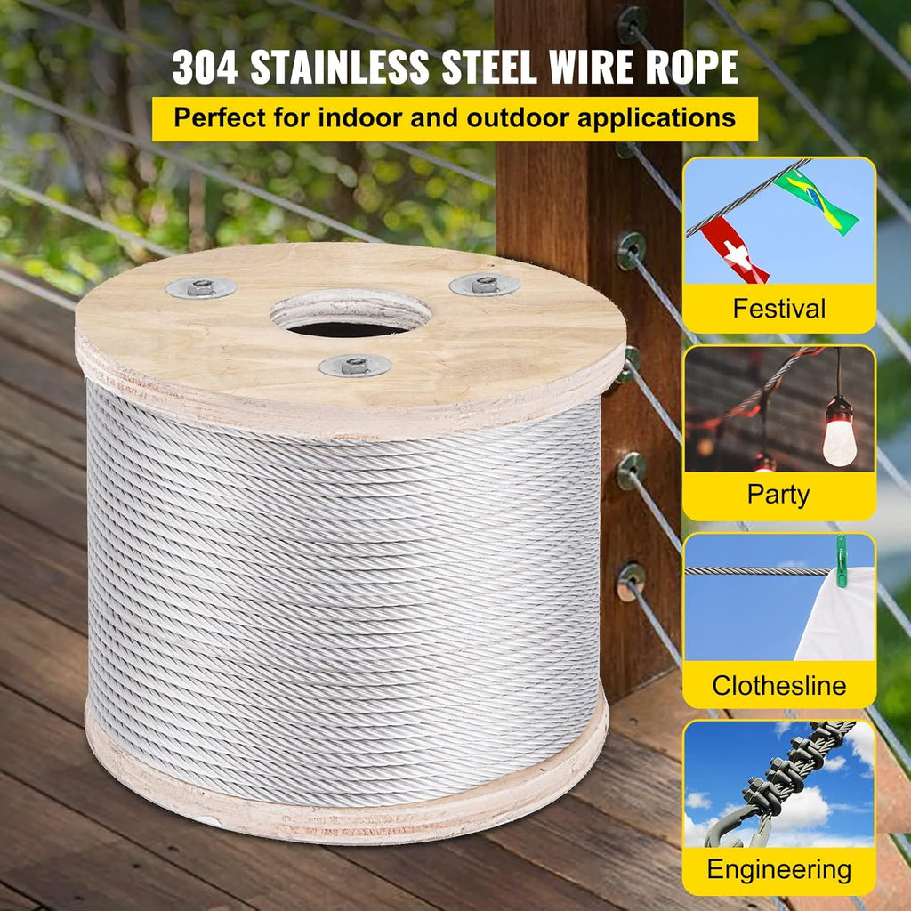Stainless Steel Cable Railing 3/16"x 250ft, 304 Marine Grade, 7x19 Strands Construction O5326