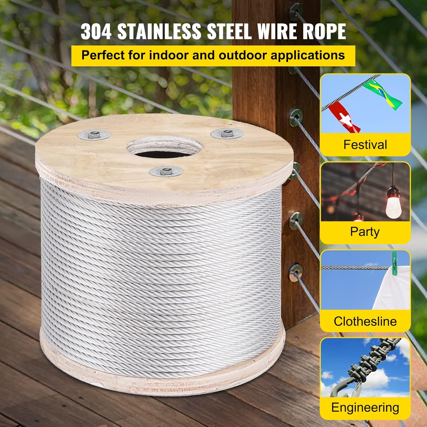 Stainless Steel Cable Railing 3/16"x 250ft, 304 Marine Grade, 7x19 Strands Construction O5326