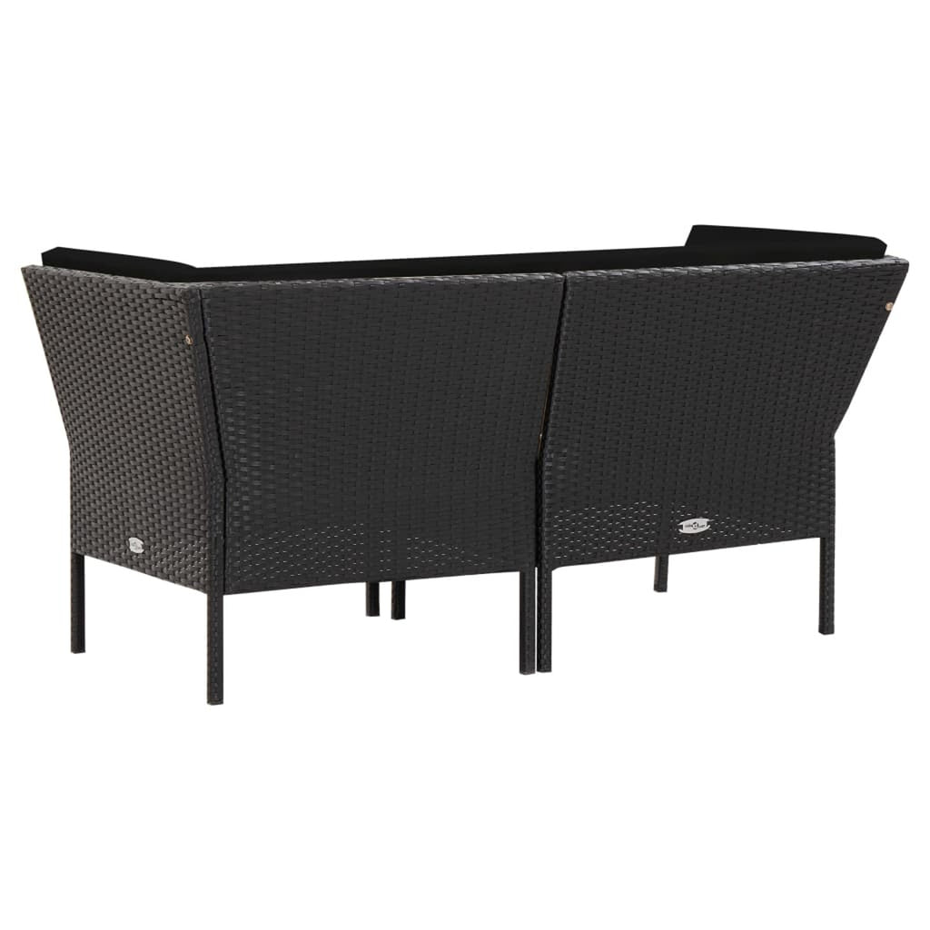 6 Piece Outdoor Conversation Set with 2 Corner 2 Middle Sofas Coffee Table Ottoman Black Poly Rattan Patio Sectional Set A66328