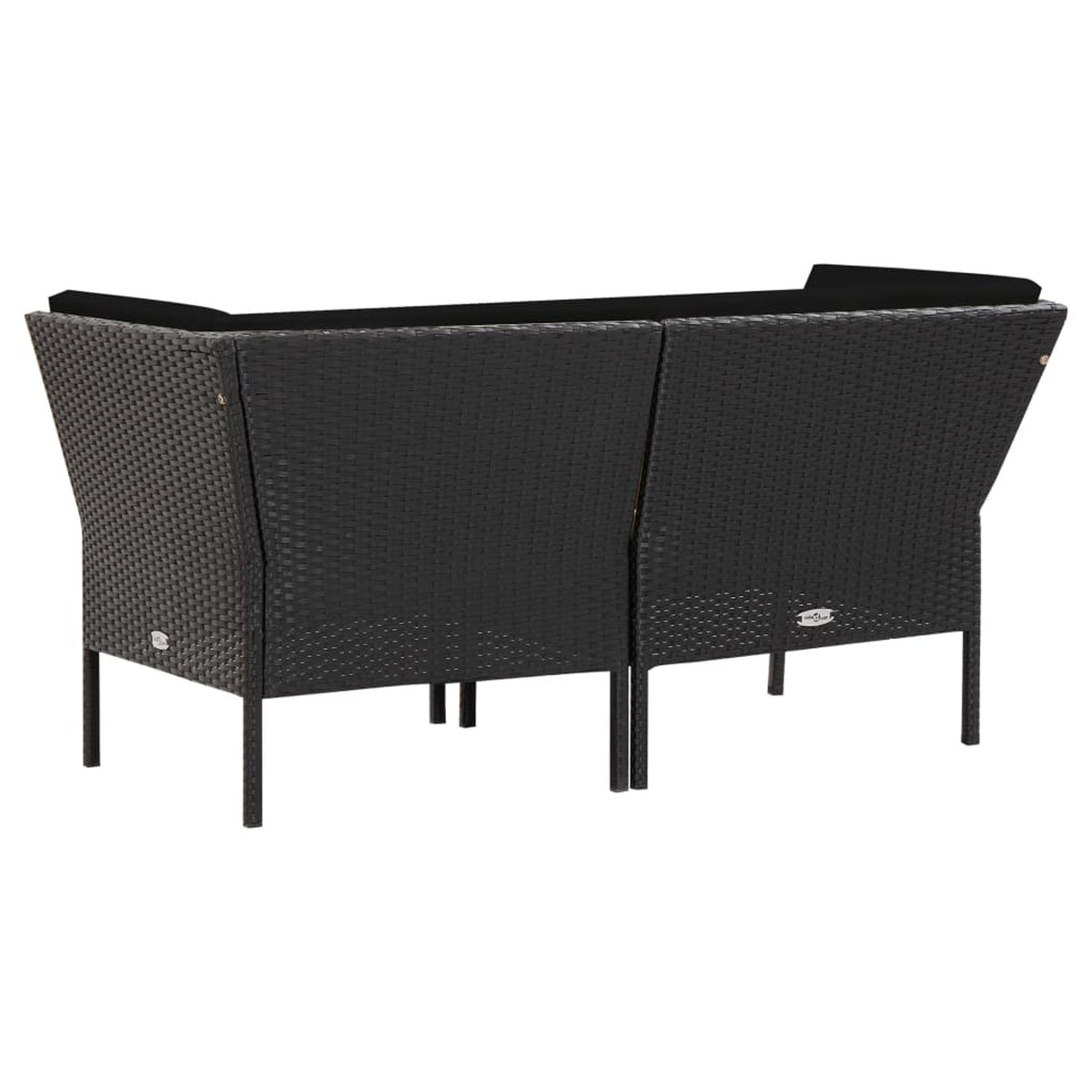 6 Piece Outdoor Conversation Set with 2 Corner 2 Middle Sofas Coffee Table Ottoman Black Poly Rattan Patio Sectional Set A66328