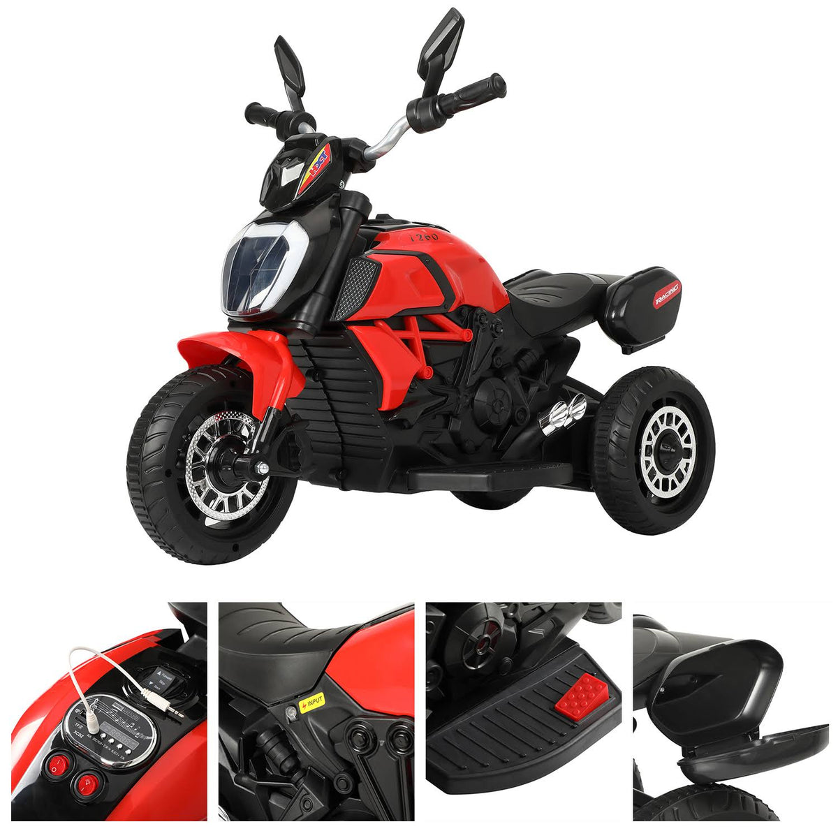 Red Three-Wheeled Kids Ride on Motorcycle Y4496