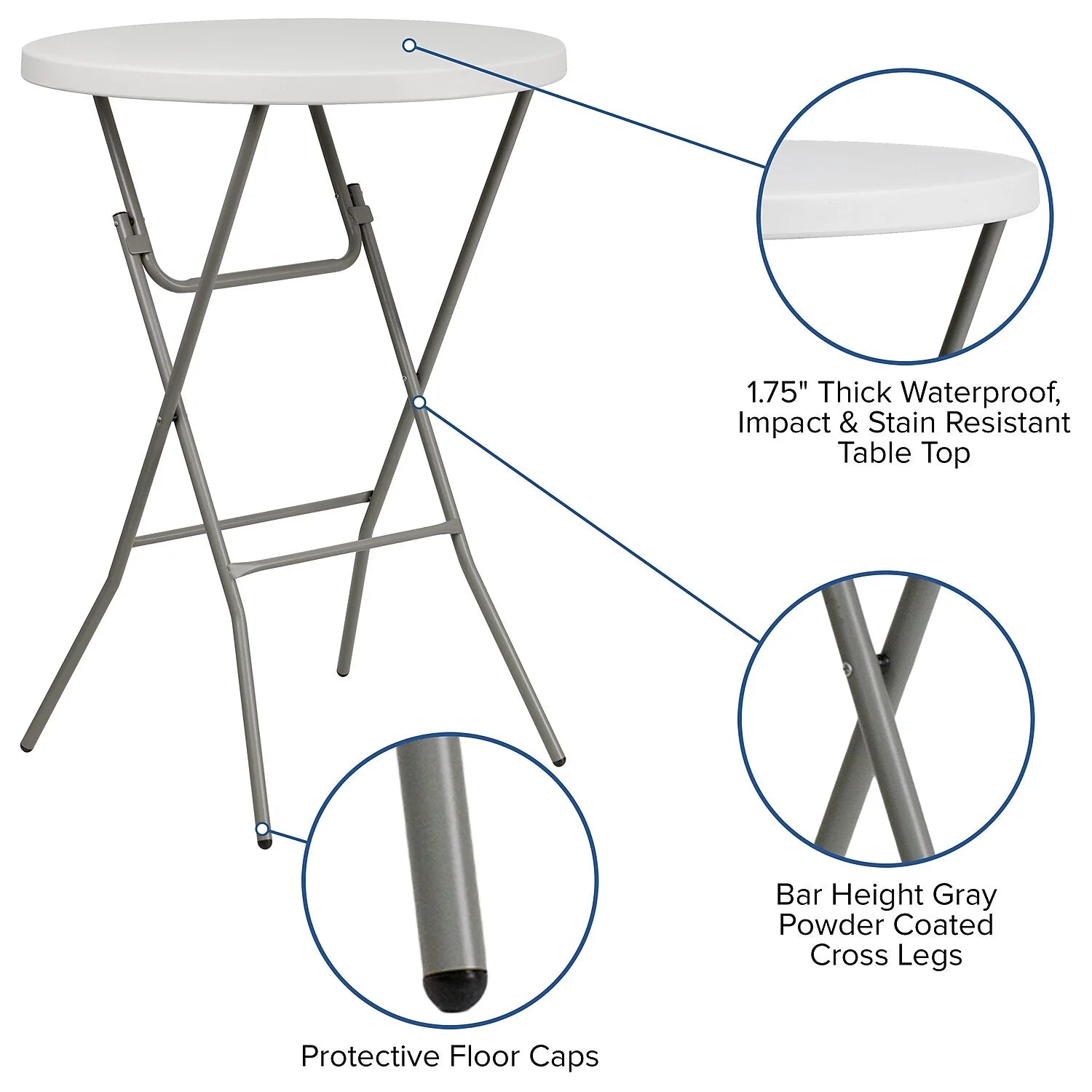 2.63-Foot Round Granite White Plastic Folding Table D600