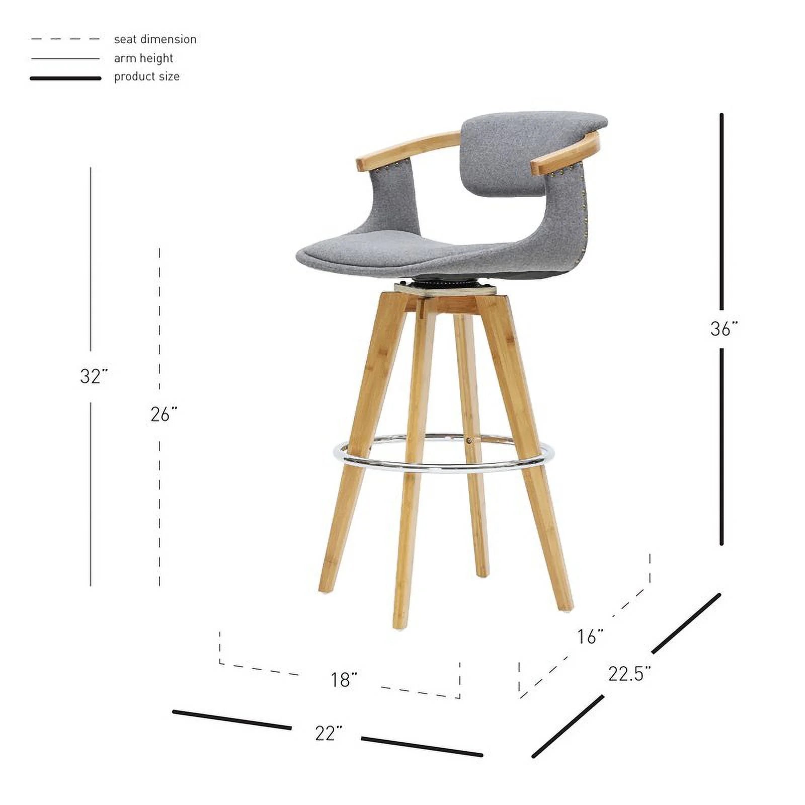 26" Fabric Bamboo Counter Stool in Gray/Natural X562189