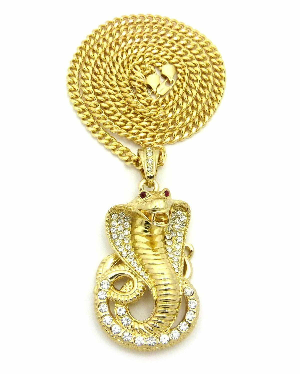 Gold Plated Cubic Zirconia Snake Pendant & 30" Cuban Chain Necklace U569991