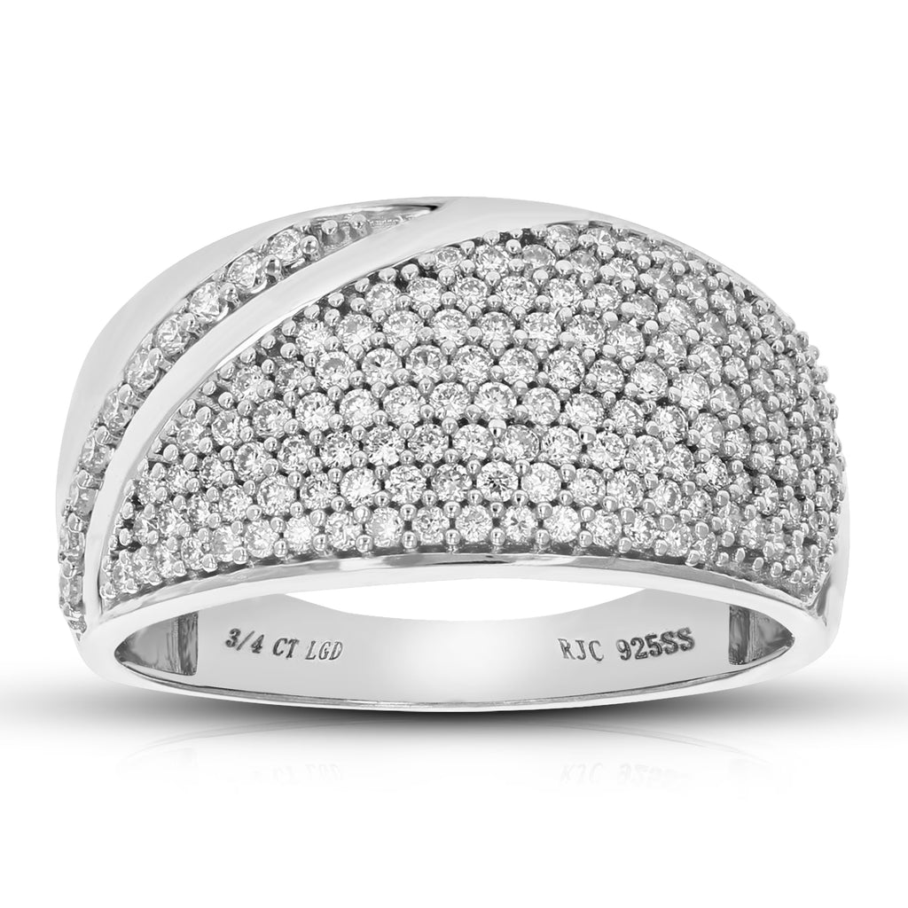 3/4 CTTW Lab Grown Diamond Wedding Band .925 Sterling Silver Prong Size 7 B546