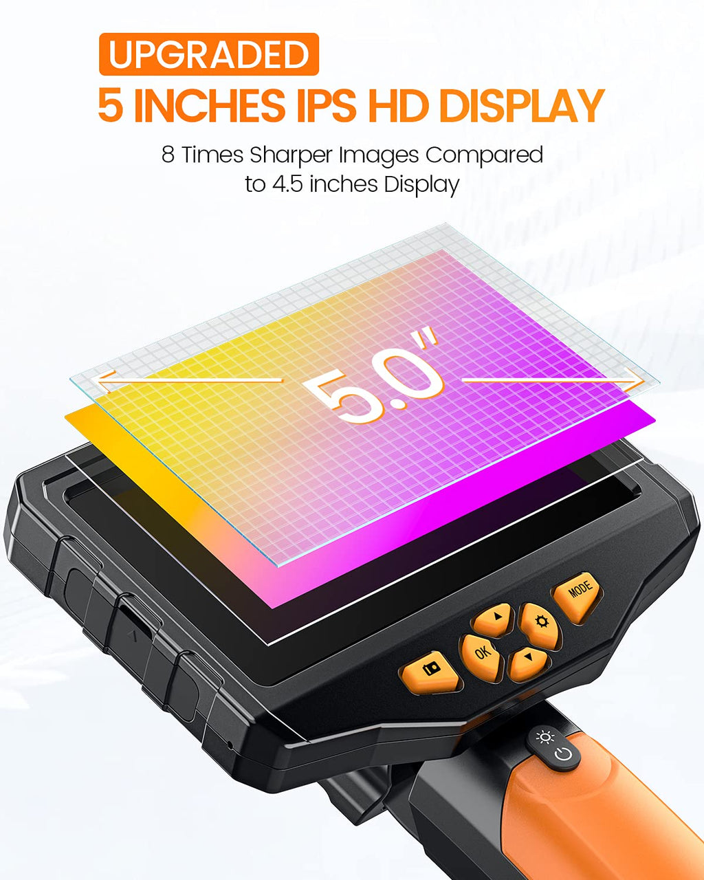Dual Lens Inspection Camera with 5 IPS Screen, 16.4ft Flexible Probe, 1080p T134