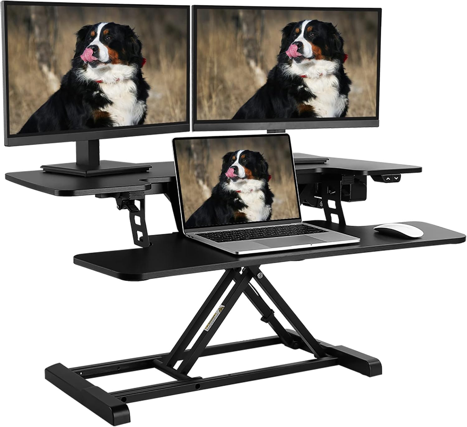 Motorized Standing Desk Converter 36" Wide Electric Stand up Desk Riser Black Height Adjustable Desk A140