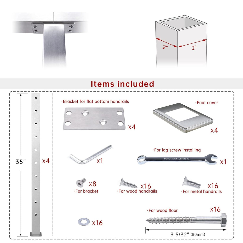 Stainless Steel Brushed Pre-Drilled Cable Railing Post 4Pack J98215