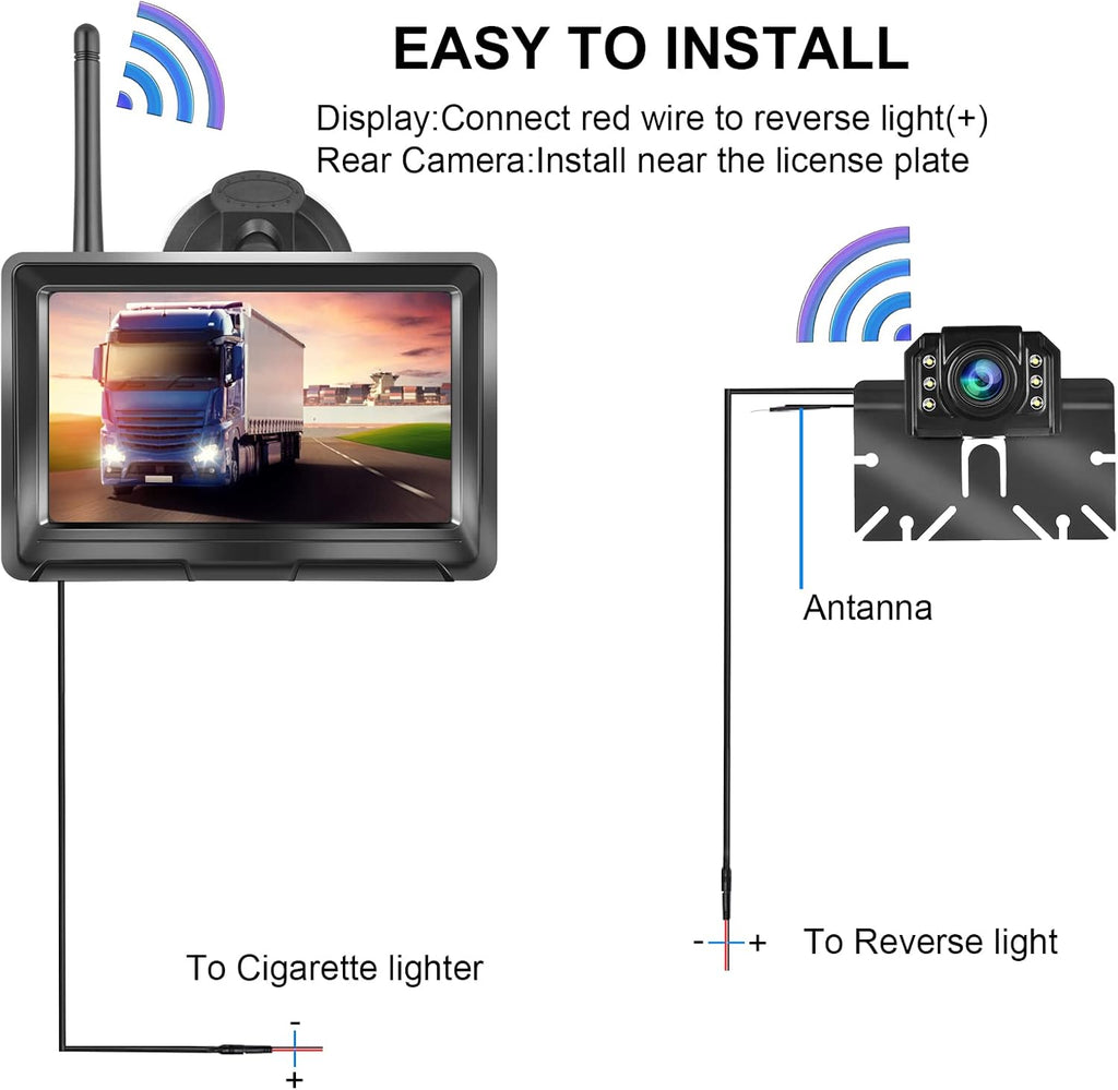 Wireless Backup Camera with 5 Inch HD 1080P Split Screen System, 2.4G Digital Signals, Pack of 2 Z258