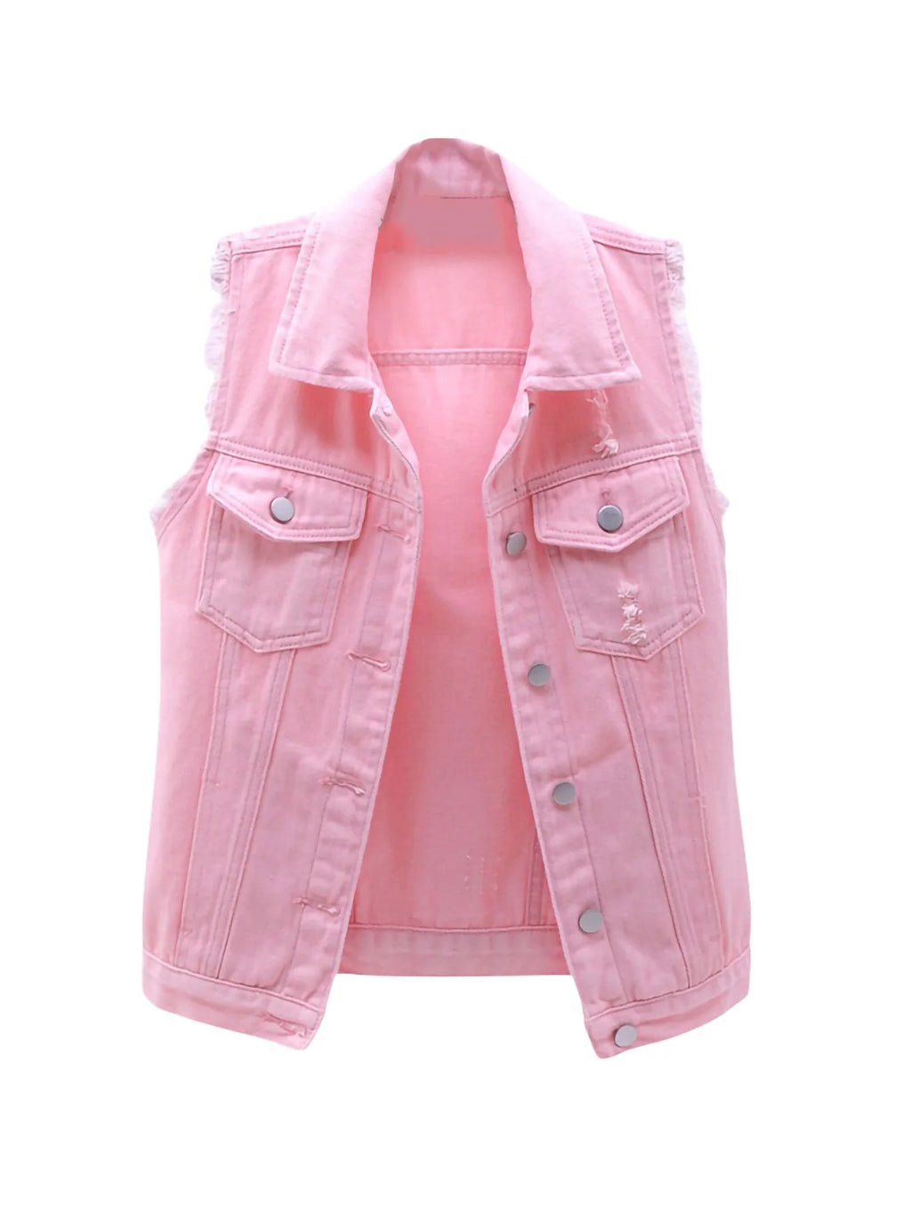 Plus Size Crop Distressed Jean Vest Jackets With Pockets V917714
