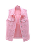 Plus Size Crop Distressed Jean Vest Jackets With Pockets V917714
