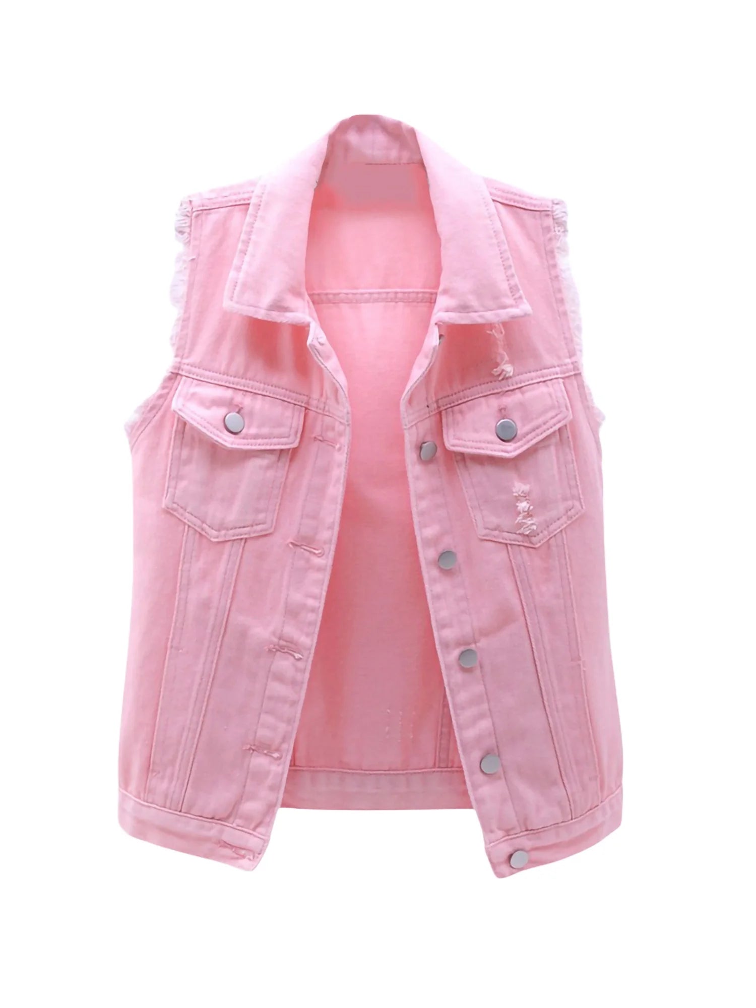 Plus Size Crop Distressed Jean Vest Jackets With Pockets V917714
