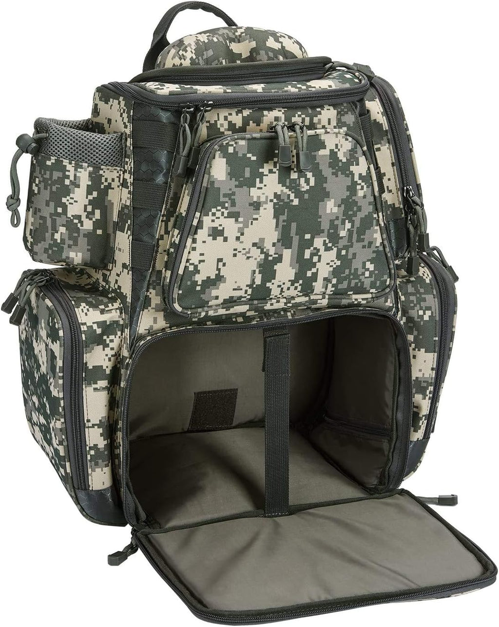 Khaki Black Camouflage Waterproof Fishing Tackle Backpack with Rain Cover F863