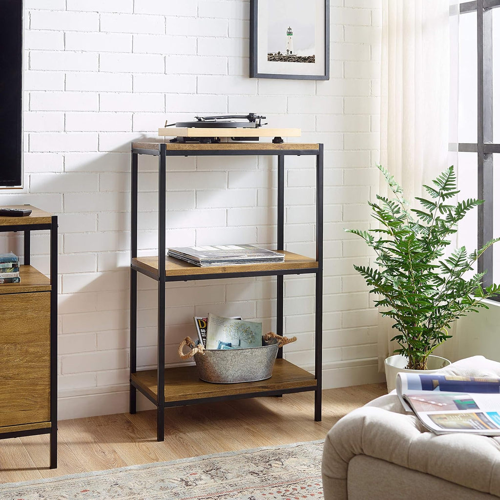 Rustic Industrial 3 Tier Bookshelf with Metal Frame E41638