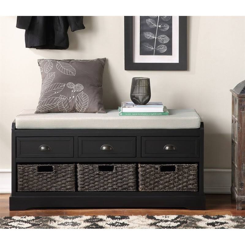 White Wood Storage Bench with 3 Drawers and 3 Baskets T590985