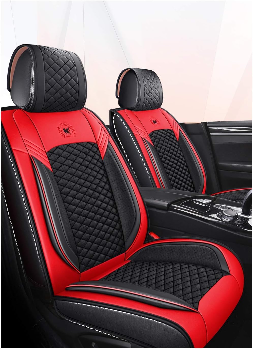 Black & Red Leather Car Seat Covers 5 Seats Full Set J841910