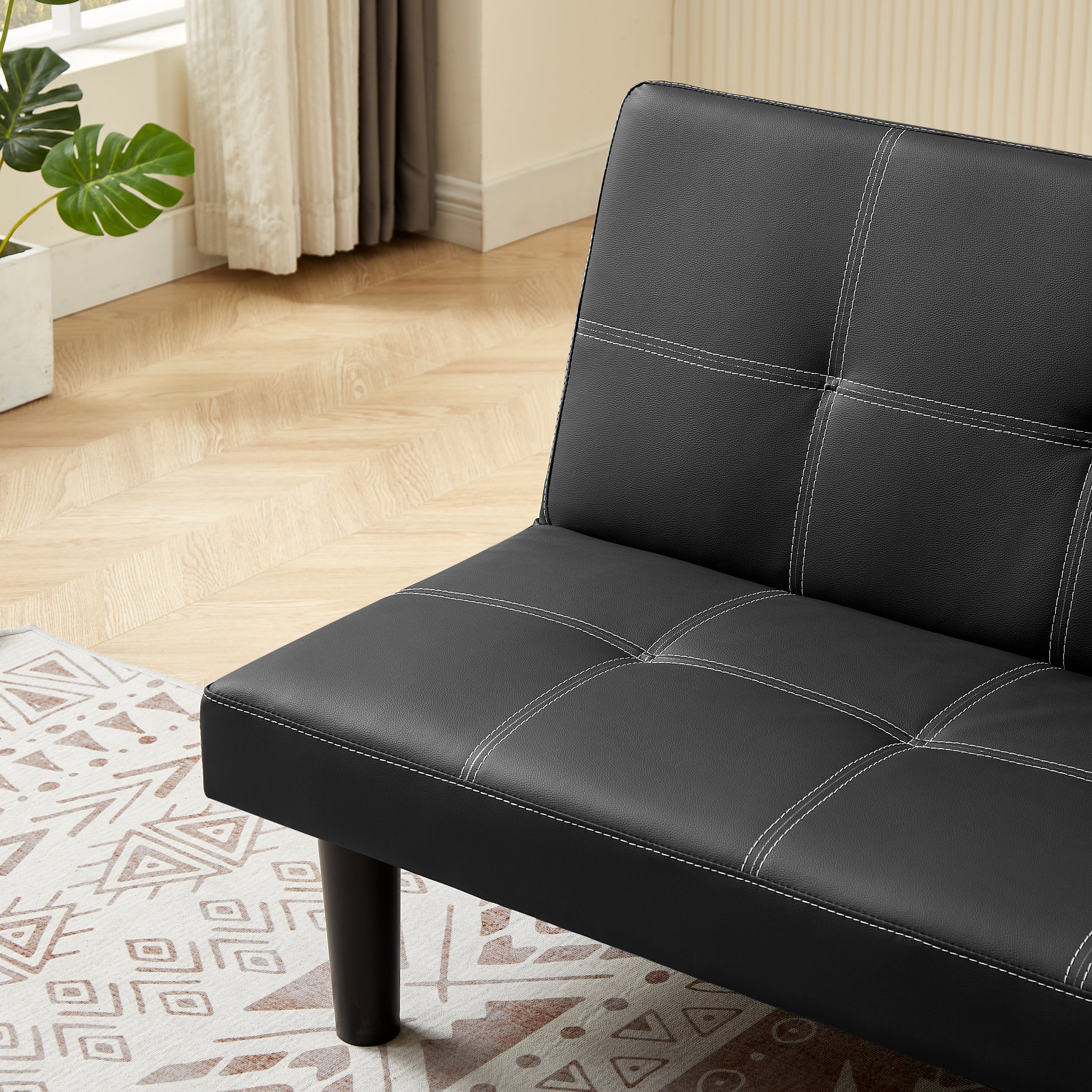 Black PU Convertible Sofa Bed O79738
