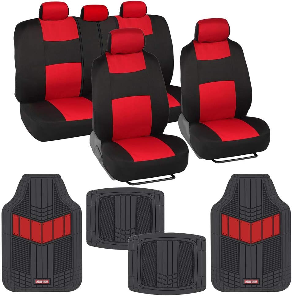 Two-Tone PolyPro Car Seat Covers Full Set with Heavy Duty Rubber Car Floor Mats, Black & Gray W9075