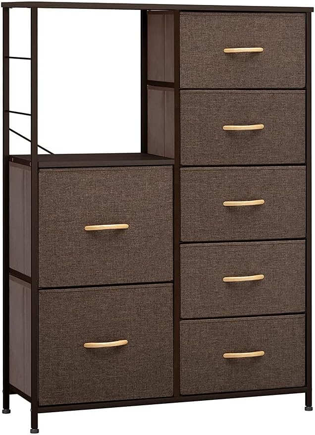 Gray 7 Drawers Fabric Dresser with Shelves U280