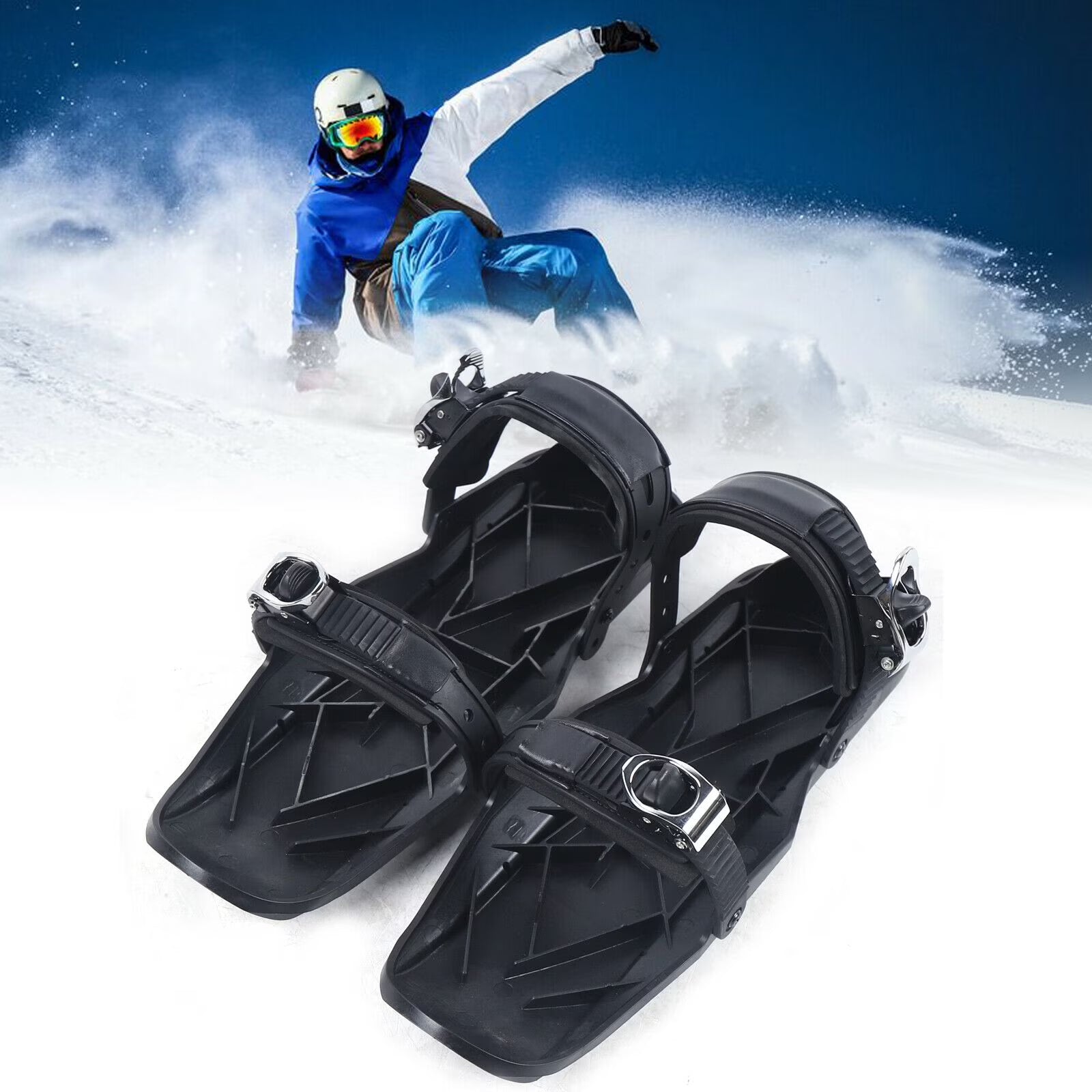 Mini Ski Skates Snow Short Skiboard Snowblades Adjustable Bindings Skiing Shoes N95851