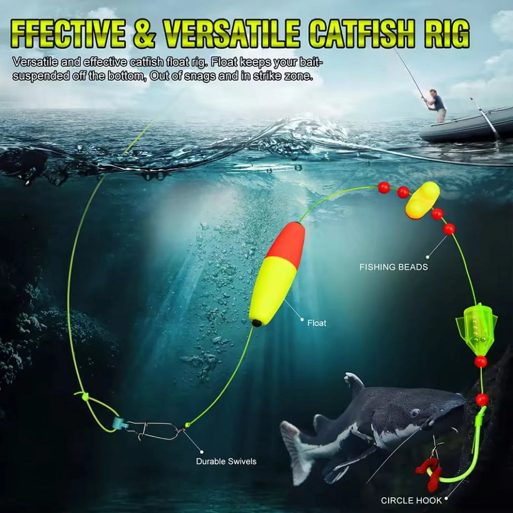 5pcs Catfish Rigs Fishing Tackle with Floats, Rattler Beads, Snap Hooks P866