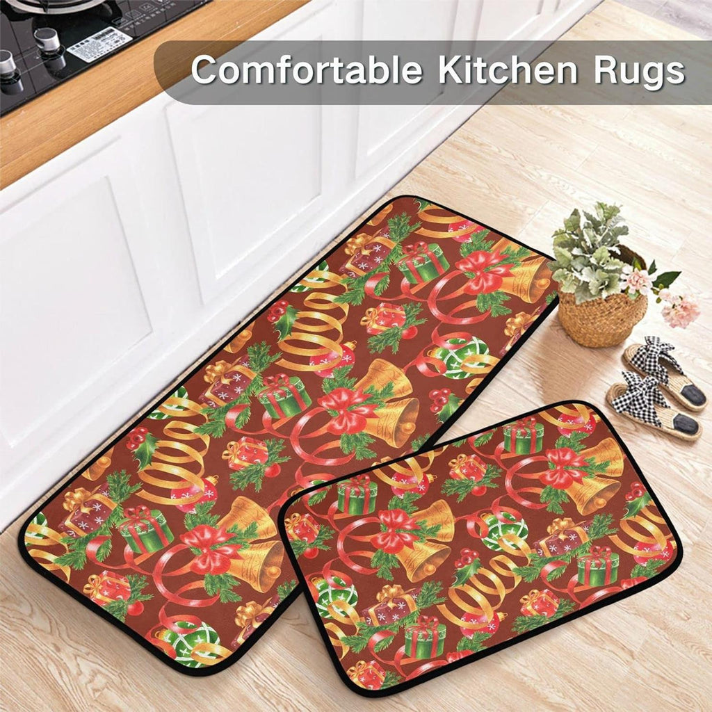 Christmas Jingling Bells Kitchen Mats Set of 2 Non Slip Comfort Mat O9011