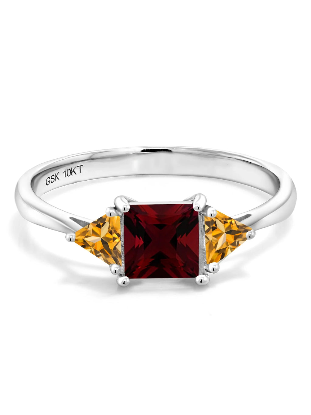 10K White Gold Red Garnet and Yellow Citrine 3 Stone Engagement Ring O191