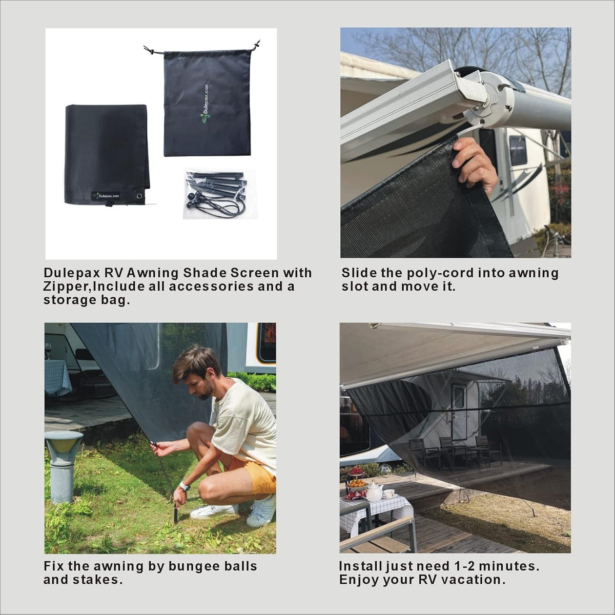 RV Awning Shade Screen with Zipper 8'X16'3'' Universal Sun Shade Screen with Complete Kits M747167
