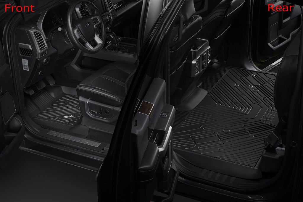 Black TPE All Weather Custom Fit Floor Mats for Ford F150 SuperCrew Cab 2015-2022 1st and 2nd Row Full Set B75640