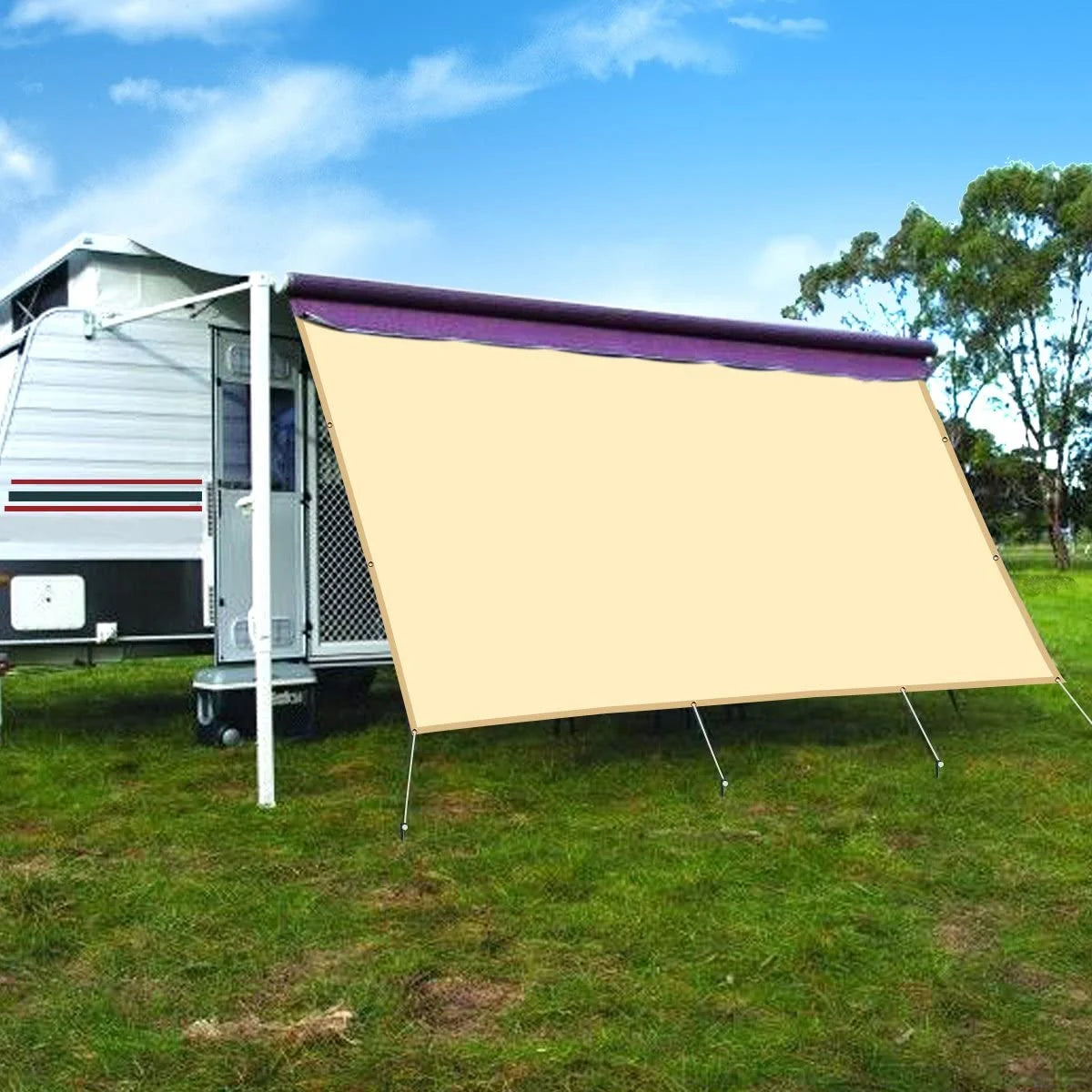RV Awning Privacy Screen Shade Panel Kit Sunblock Drop 8 x 16ft, Wheat Q147